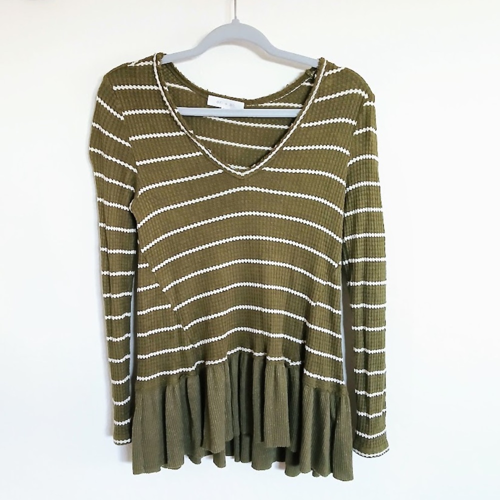 Eri & Ali Ruffle Long Sleeve Striped Shirt